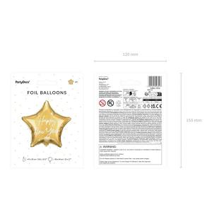 Happy New Year, csillag alakú, arany fólia lufi 47x50 cm