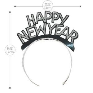 Happy new year, fejdísz, fekete, 3 db/cs