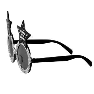 Happy New Year party szemüveg, fekete-glitteres