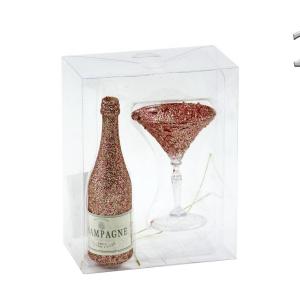 Karácsonyfadísz pezsgősüveg +pohár 13/10cm AWR201900 3f