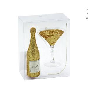 Karácsonyfadísz pezsgősüveg +pohár 13/10cm AWR201900 3f