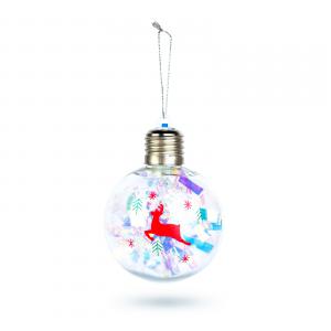 Karácsonyi LED-es gömb - RGB LED - átlátszó - műanyag - 8 cm - 3 x LR44 szarvas