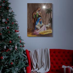 Karácsonyi LED-es hangulatkép- szent család - fali akasztóval, 2 x AA, 30 x 40 cm