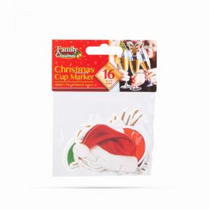 Karácsonyi pohárjelölő dekoráció - 8 féle - 16 db / csomag