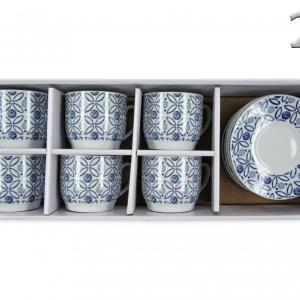 Kávés csésze és alj szett – 6+6 db kék geometriai mintás