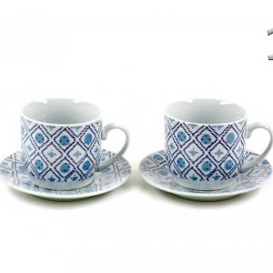 Kávés csésze és alj szett – 6+6 db kék geometriai mintás
