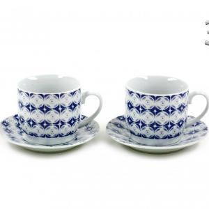 Kávés csésze és alj szett – 6+6 db kék geometriai mintás