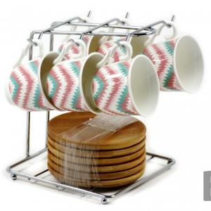 Kávés szett állványon 6 fő részére 6 csésze+6 csészealj +1db állvány