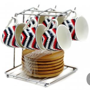 Kávés szett állványon 6 fő részére 6 csésze+6 csészealj +1db állvány