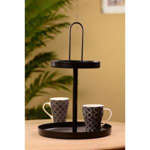 Két szintes fém tálca – fekete D30 × H45 cm