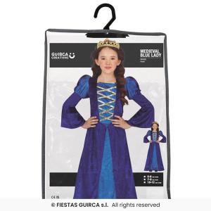 Középkori kék hölgy , gyermek jelmez, 7-9 éveseknek