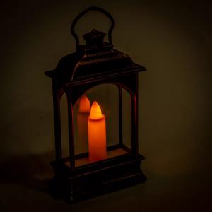 Lámpás LED-es gyertyával rusztikus réz 15x6cm