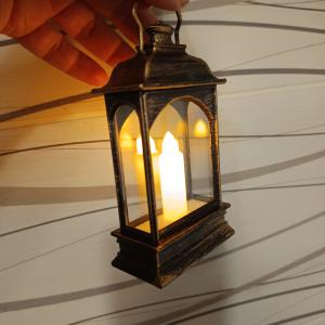 Lámpás LED-es gyertyával rusztikus réz 15x6cm