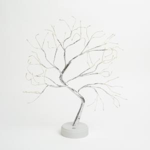 LED-es asztali fa dekoráció - melegfehér - érintőgombos, elemes, USB-s