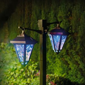 LED-es szolár lámpa - kandeláber - 137 cm - fekete - hidegfehér kétágú