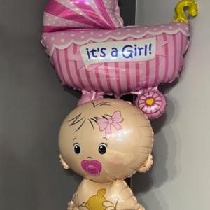 Léggömb BABAKOCSI rózsaszín Its a Girl születése BABY SHOWER