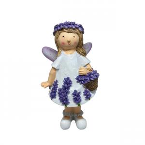 Levendula lány kosárral, szárnnyal 15cm