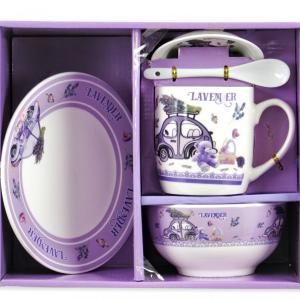 Levendulás-autós reggeliző szett ajándékdobozban választható motivummal