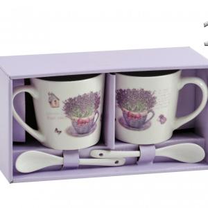 Levendulás bögre szett kiskanállal – 2+2 darabos pároknak