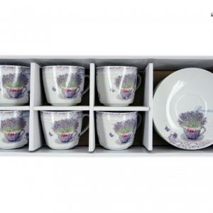 Levendulás kávés csésze és alj szett – 6+6 db fehér