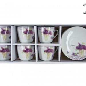 Levendulás kávés csésze és alj szett – 6+6 db fehér