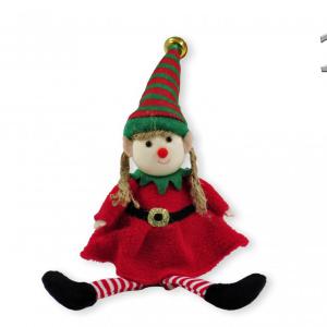 Lógólábú manó fiú/lány csengettyűs sapkában bordó/zöld 18cm  2f 058868