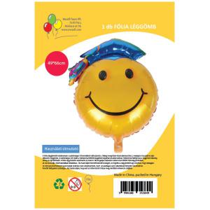 Lufi, fólia, ballagó smiley, kék sapkás, 60 cm