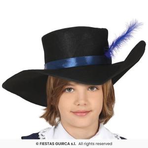 Muskétás gyermek jelmez, fekete, 5-6 éveseknek