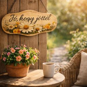 Natúr tábla láncos 25x12cm - margarétás