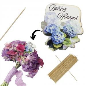 Nyomtatott dekorkarton - Boldog nőnapot virágos tábla - kék 1db