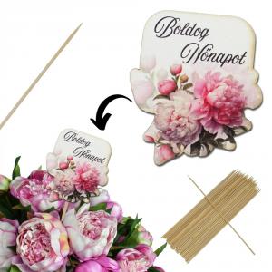 Nyomtatott dekorkarton - Boldog nőnapot virágos tábla - rózsaszín 1db