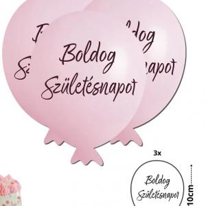 Nyomtatott dekorkarton- Boldog születésnapot lufi - rózsaszín 3db/csomag
