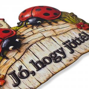 Nyomtatott dekorkarton - Jó, hogy jöttél - katicás