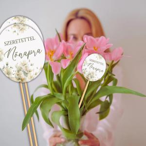 Nyomtatott dekorkarton - Nőnapi ovál tábla - pasztell barack 1db