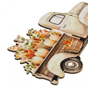 Nyomtatott dekorkarton - Őszi teherautó 14,8x8cm