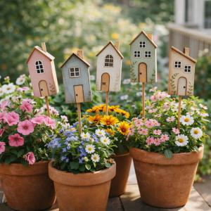 Nyomtatott dekorkarton - Pasztell házikók 5db/csomag