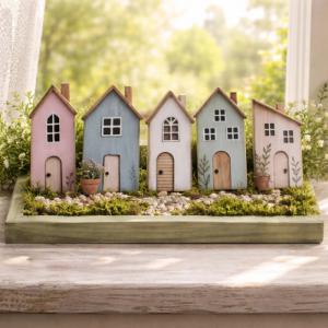 Nyomtatott dekorkarton - Pasztell házikók 5db/csomag