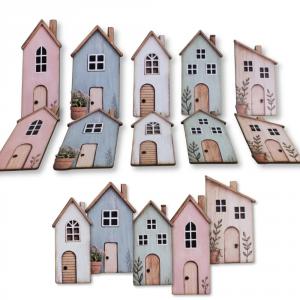 Nyomtatott dekorkarton - Pasztell házikók 5db/csomag