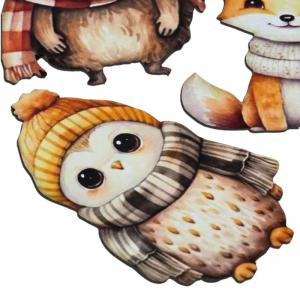 Nyomtatott dekorkarton - Rajzos őszi állatok ~7-8cm 3db/csomag