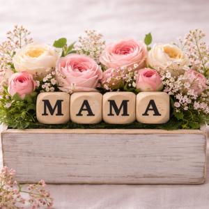 Nyomtatott fa dobókocka natúr - MAMA felirattal 2szett/csomag