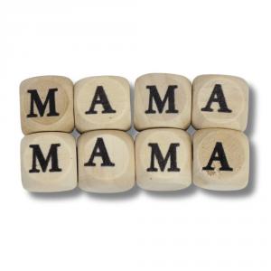 Nyomtatott fa dobókocka natúr - MAMA felirattal 2szett/csomag