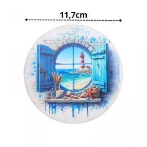 Nyomtatott fa koszorú közép - Tengeri lak 11,8cm