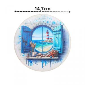 Nyomtatott fa koszorú közép - Tengeri lak 14,8cm