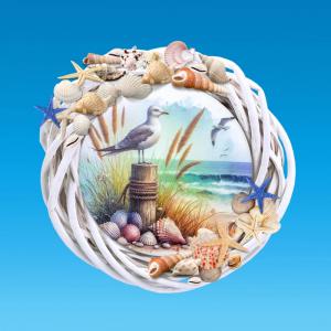 Nyomtatott fa koszorú közép - Tengerpart 11,8cm