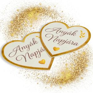 Nyomtatott fa tábla - Anyák napjára arany szív 9cm 1db