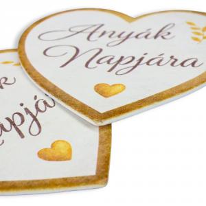 Nyomtatott fa tábla - Anyák napjára arany szív 9cm 1db