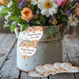 Nyomtatott fa tábla - Anyák napjára - virágos 4cm 1db