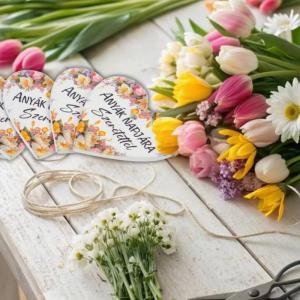 Nyomtatott fa tábla - Anyák napjára - virágos 4cm 1db