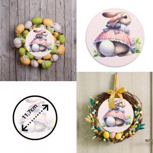 Nyomtatott fa tábla - Kerti nyuszi popó koszorúközép 11,8cm