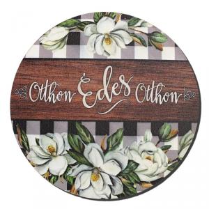 Nyomtatott fa tábla koszorú közép - Édes otthon magnólia 11,8cm